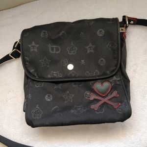 TOKIDOKI CROSSBODY BLACK BAG WITH RED STITCHING